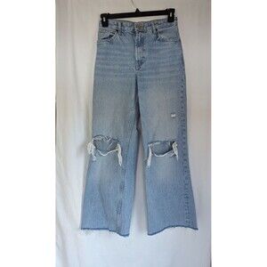 Zara Jeans Womens Sz 6 Light Wash Denim Ripped Frayed Hem Blue